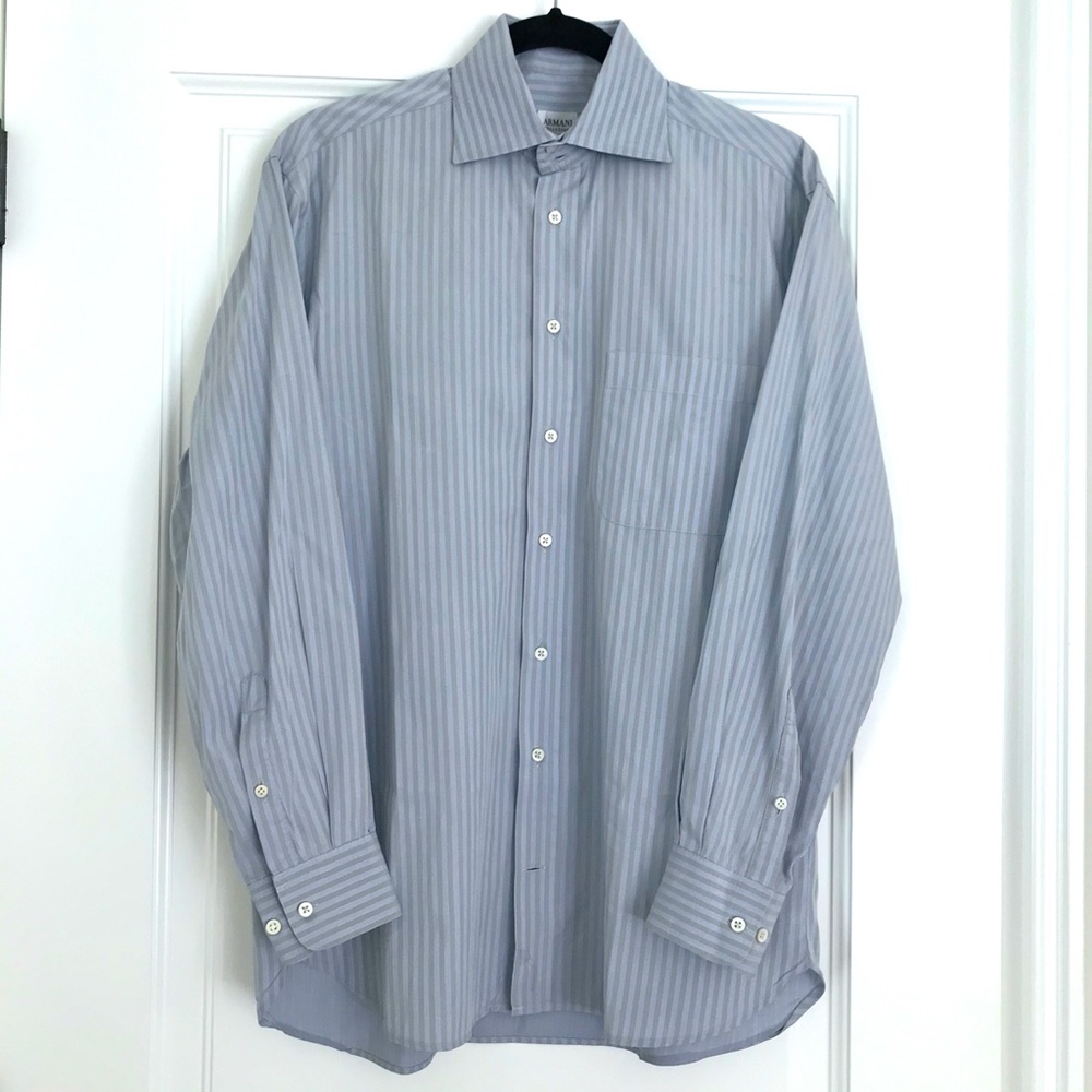 Armani Collezioni Blue/Gray Stripe Shirt- 39/15.5R - Picture 4 of 4